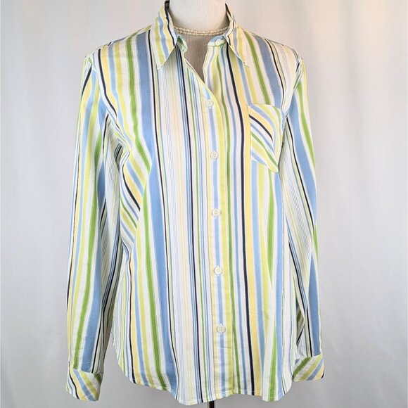 Women’s Striped Cotton Oxford Dress Shirt Size Large Button Down Office Blouse - Picture 3 of 5